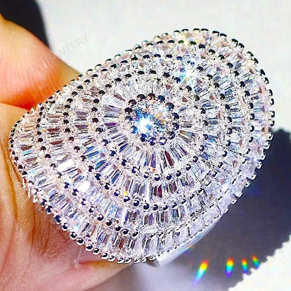 Sterling Silver Multi Layer Zircon Baguette Statement Ring